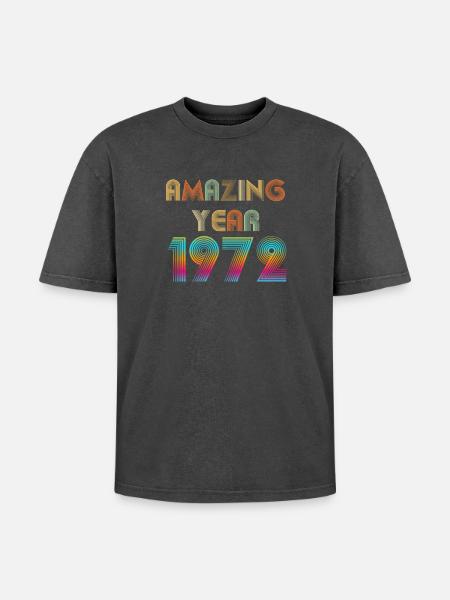 Amazing YEAR 1972 - Oversized Unisex Premium Acid-Washed T-Shirt - acid washed black