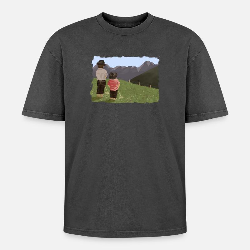 Biesler mit Aussicht - Oversized Unisex Premium Acid-Washed T-Shirt - Schwarz Acid Wash