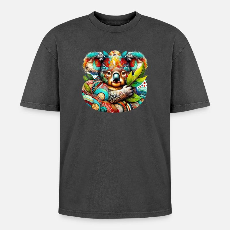 Kunstvoller Koala - Oversized Unisex Premium Acid-Washed T-Shirt - Schwarz Acid Wash