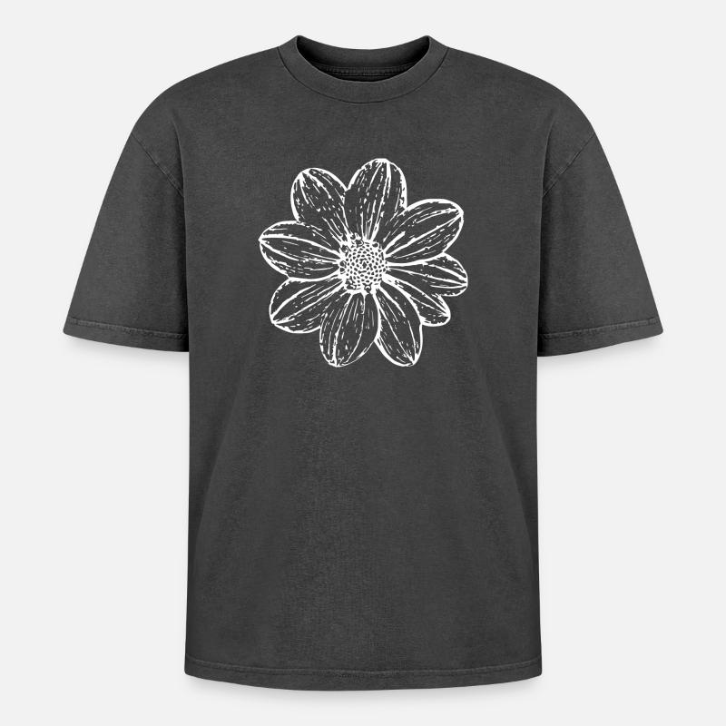 Fleur, Blanc, Fleur Blanche - T-shirt Premium unisexe oversize acid-washed - noir délavé acide