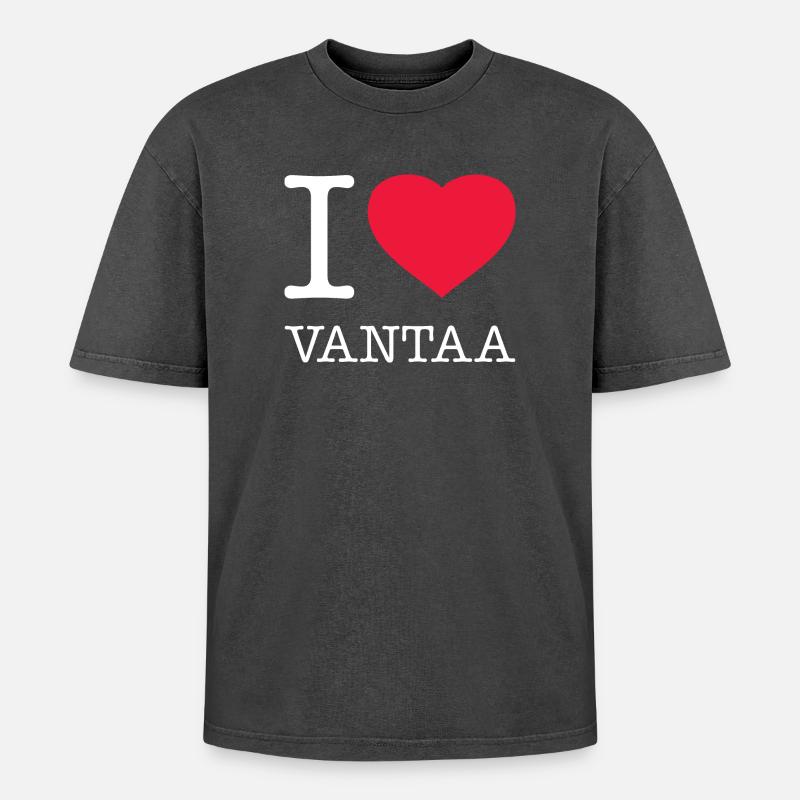 I LOVE VANTAA - Oversized Unisex Premium Acid-Washed T-Shirt - acid washed black