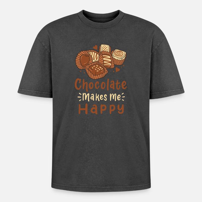 Schokolade Pralinen - Oversized Unisex Premium Acid-Washed T-Shirt - Schwarz Acid Wash