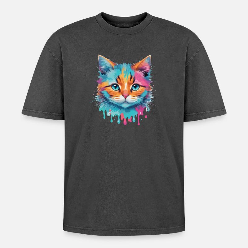 Chat mignon - T-shirt Premium unisexe oversize acid-washed - noir délavé acide