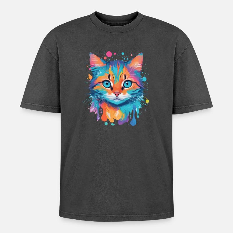 Chat mignon - T-shirt Premium unisexe oversize acid-washed - noir délavé acide