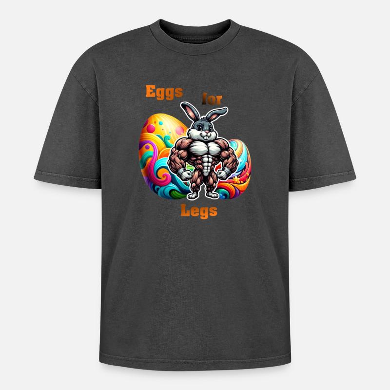 Eggs for Legs - Oversized Unisex Premium Acid-Washed T-Shirt - acid washed black