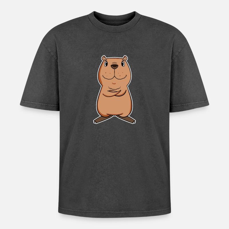 Capybara - Oversized Unisex Premium Acid-Washed T-Shirt - Schwarz Acid Wash