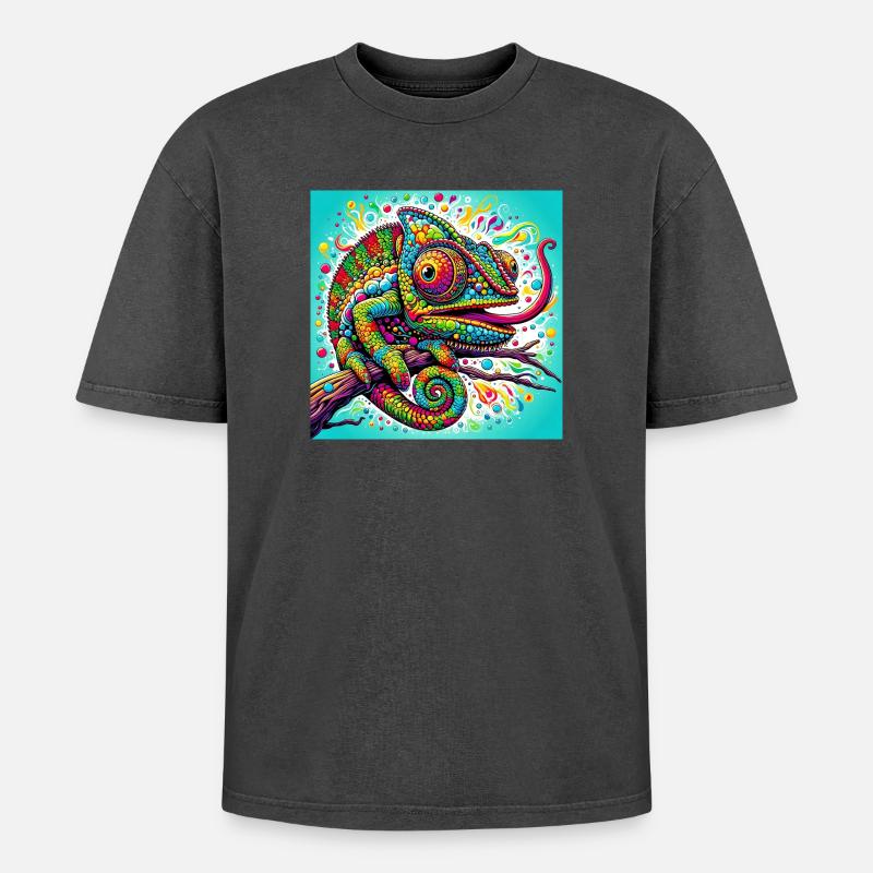 Chameleon - Oversized Unisex Premium Acid-Washed T-Shirt - acid washed black