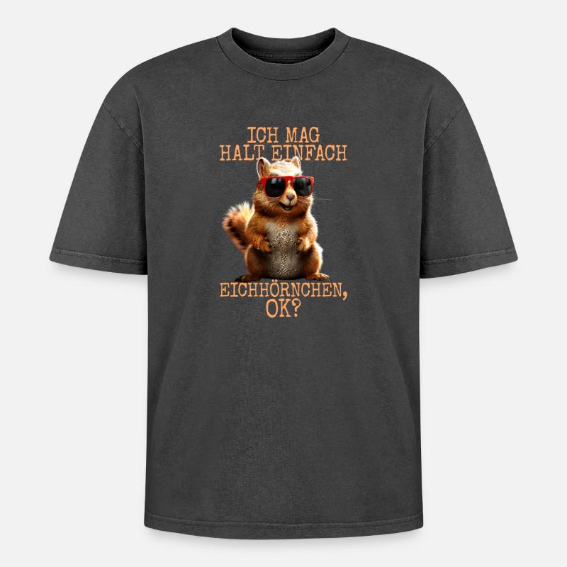 Eichhörnchen Ich Mag Halt Einfach Eichhörnchen - Oversized Unisex Premium Acid-Washed T-Shirt - Schwarz Acid Wash