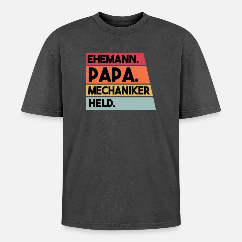 Ehemann Papa Mechaniker Held - Oversized Unisex Premium Acid-Washed T-Shirt - Schwarz Acid Wash