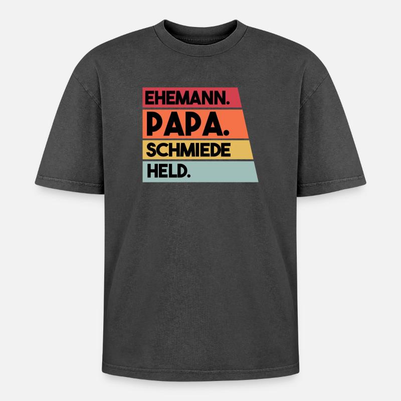 Ehemann Papa Schmiede Held - Oversized Unisex Premium Acid-Washed T-Shirt - Schwarz Acid Wash