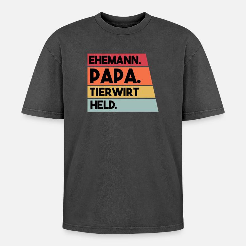 Ehemann Papa Tierwirt Held - Oversized Unisex Premium Acid-Washed T-Shirt - Schwarz Acid Wash