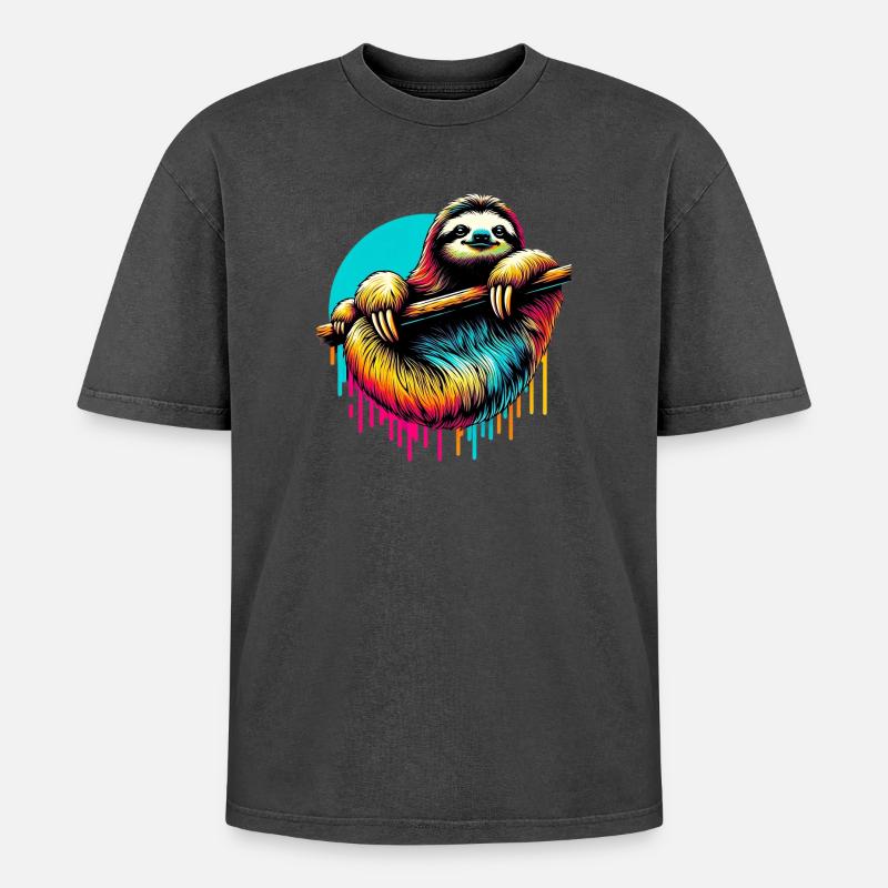 Sloth - Oversized Unisex Premium Acid-Washed T-Shirt - acid washed black