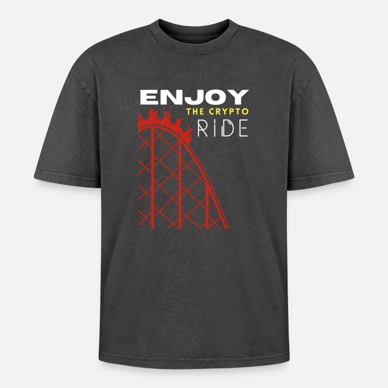 Crypto Ride Rollercoaster - Oversized Unisex Premium Acid-Washed T-Shirt - acid washed black