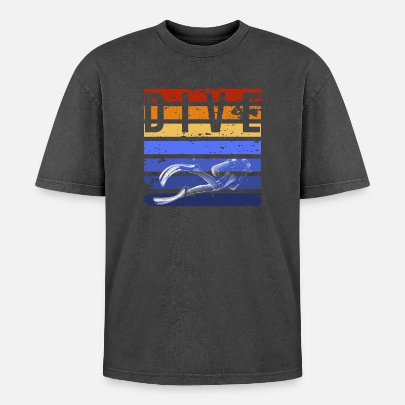 Dive - Oversized Unisex Premium Acid-Washed T-Shirt - Schwarz Acid Wash