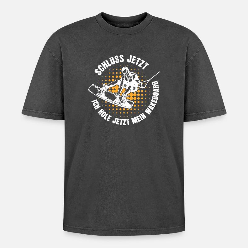Stunt Wakeboard Surfboard Kitesurfer Statement - Oversized Unisex Premium Acid-Washed T-Shirt - Schwarz Acid Wash