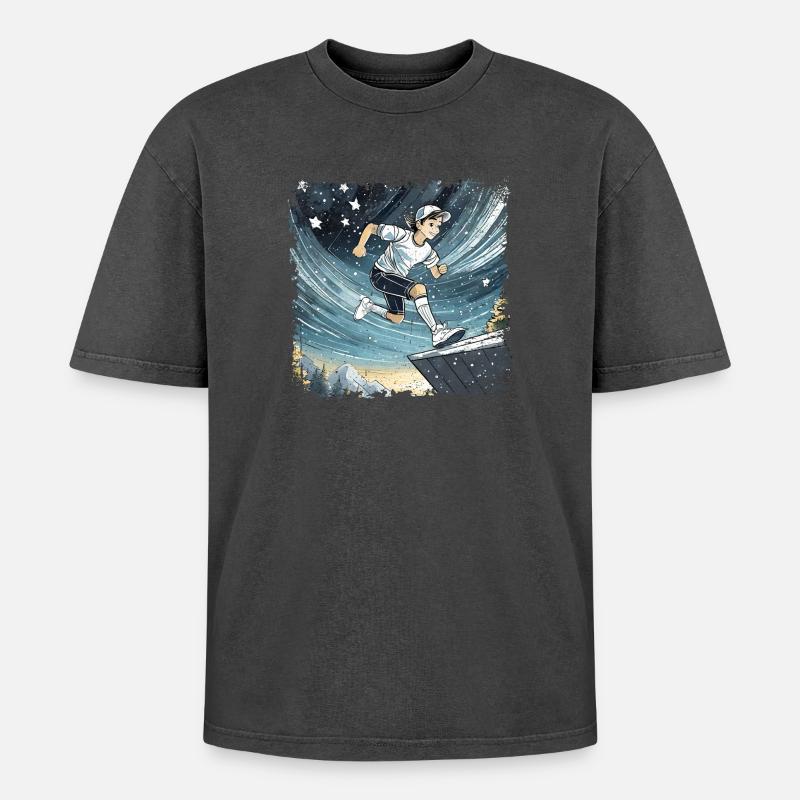 sportlicher Junge comic - Oversized Unisex Premium Acid-Washed T-Shirt - Schwarz Acid Wash