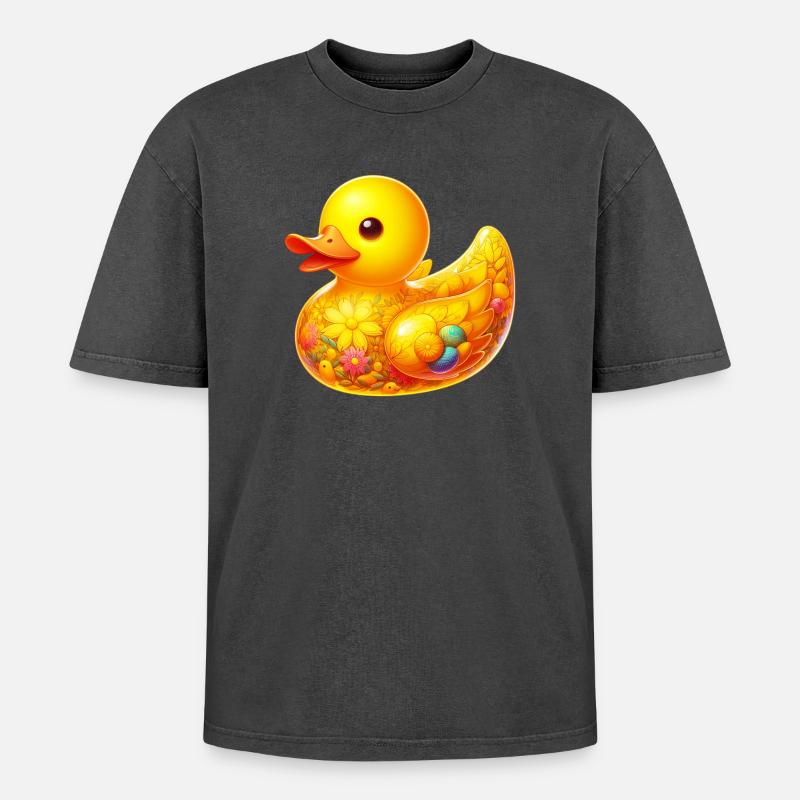 Duckling Duck Duck - Oversized Unisex Premium Acid-Washed T-Shirt - acid washed black