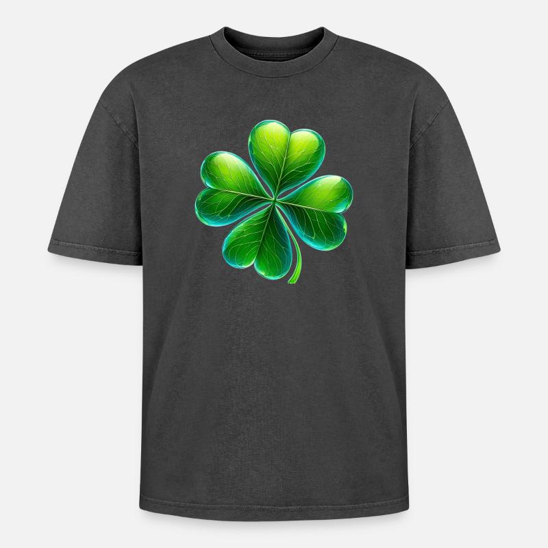Four-leaf clover - Oversized Unisex Premium Acid-Washed T-Shirt - acid washed black
