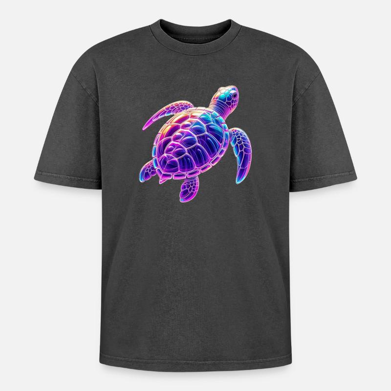 Turtle - Oversized Unisex Premium Acid-Washed T-Shirt - acid washed black