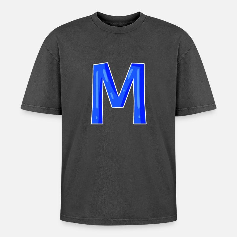 Letter M - Initial Letter M - Oversized Unisex Premium Acid-Washed T-Shirt - acid washed black
