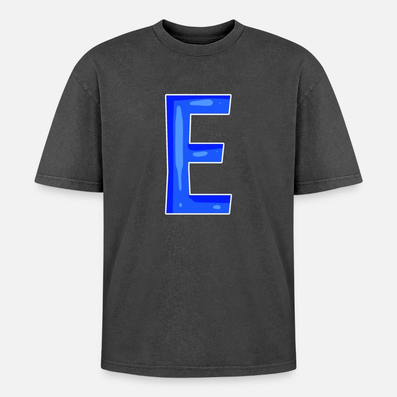 Buchstabe E - Anfangsbuchstabe E - Oversized Unisex Premium Acid-Washed T-Shirt - Schwarz Acid Wash