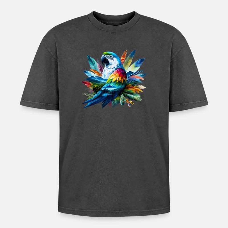 Papagei - Oversized Unisex Premium Acid-Washed T-Shirt - Schwarz Acid Wash