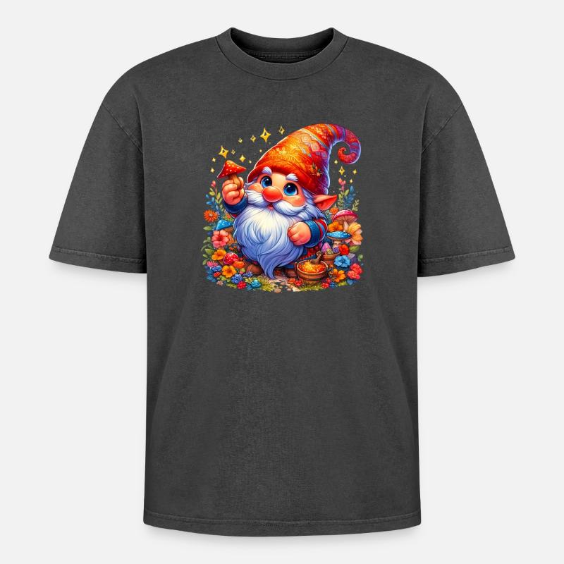 Gnome Goblin Elf - Oversized Unisex Premium Acid-Washed T-Shirt - acid washed black