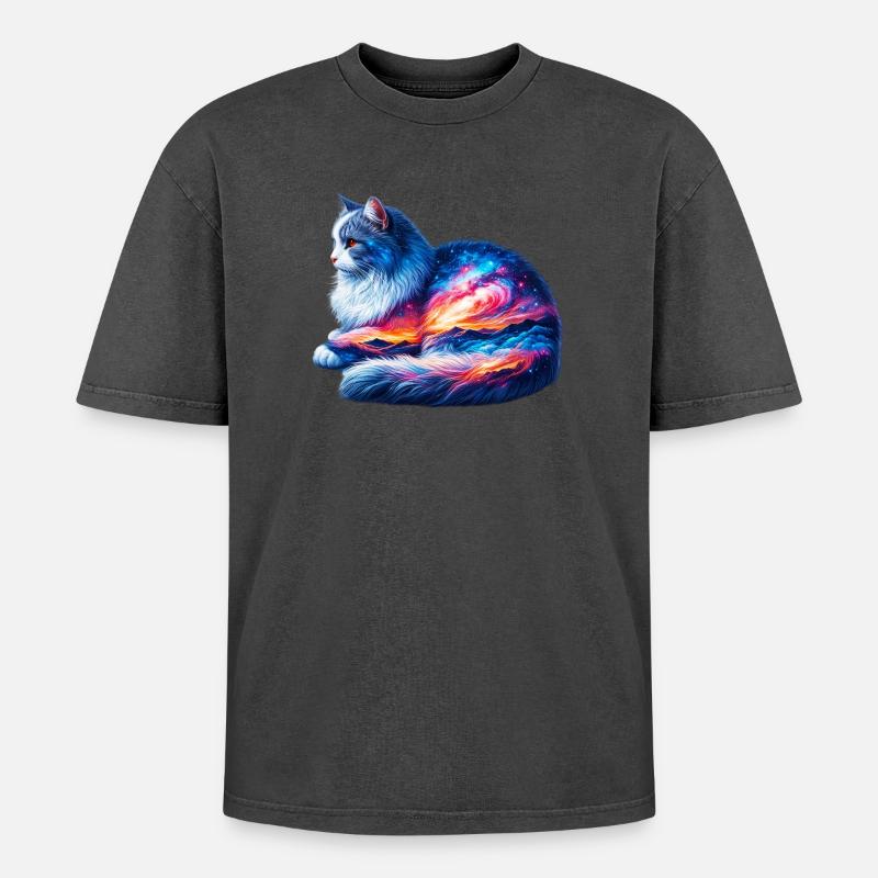 Cat - Oversized Unisex Premium Acid-Washed T-Shirt - acid washed black