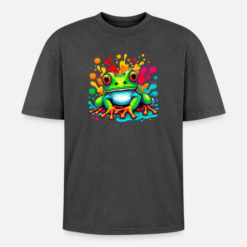 Frog - Oversized Unisex Premium Acid-Washed T-Shirt - acid washed black