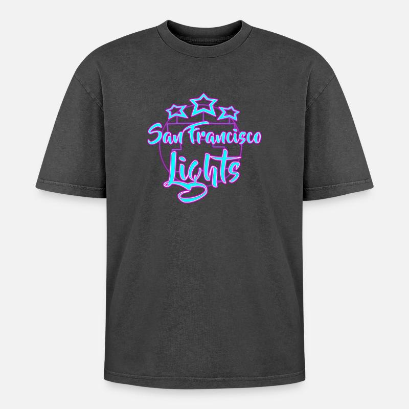 Neon San Francisco Lichter Design - Oversized Unisex Premium Acid-Washed T-Shirt - Schwarz Acid Wash