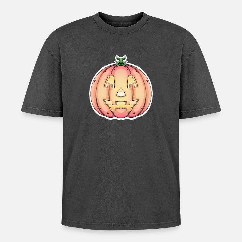 Halloween Pumpkin Jack-o'-Lantern Design - Oversized Unisex Premium Acid-Washed T-Shirt - acid washed black