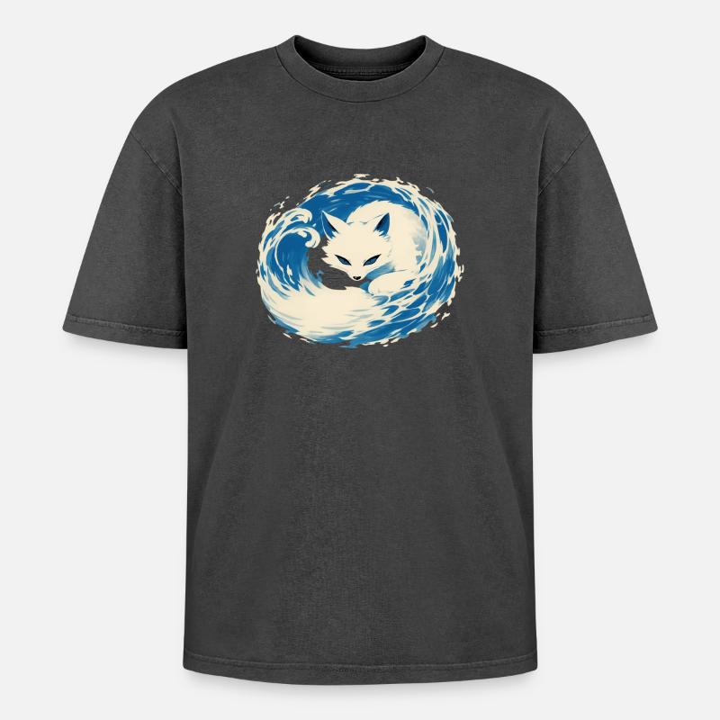 White Fox - Oversized Unisex Premium Acid-Washed T-Shirt - acid washed black