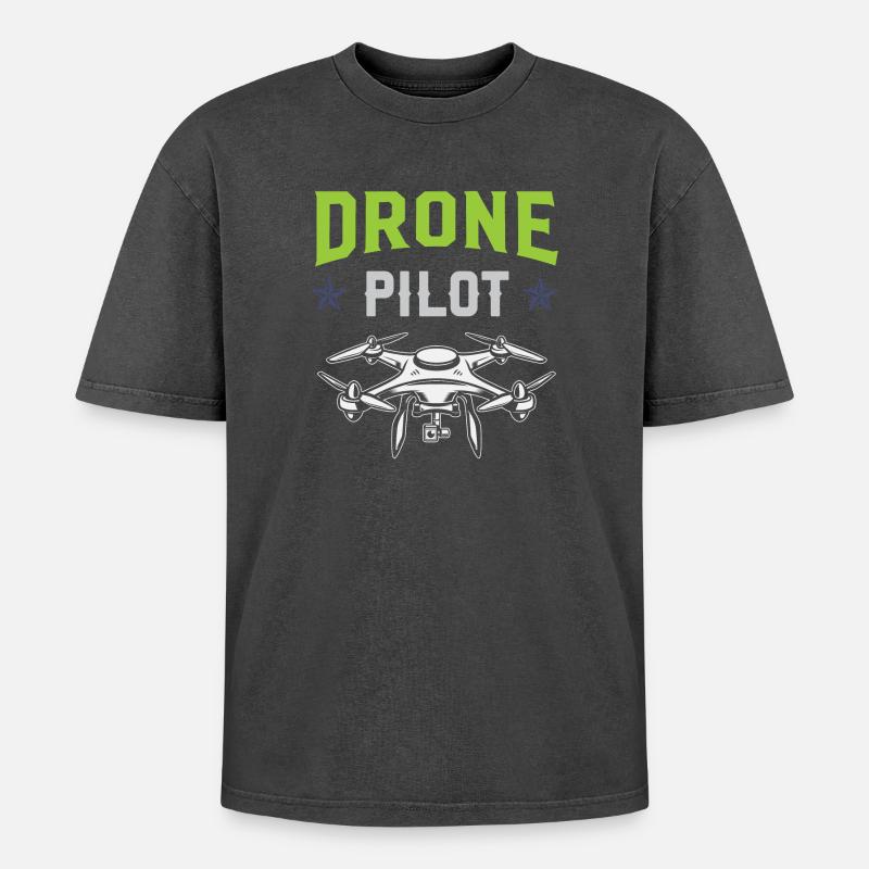 Drone Pilot - Oversized Unisex Premium Acid-Washed T-Shirt - acid washed black