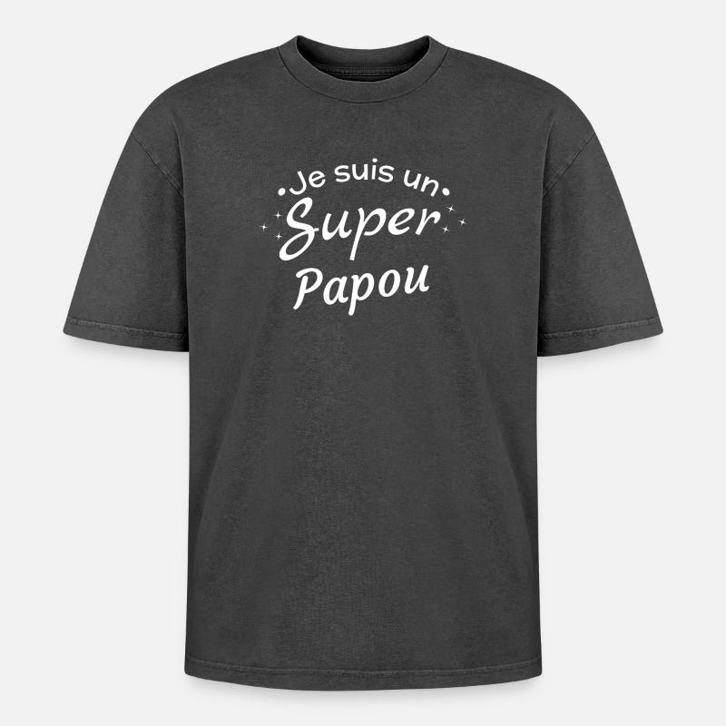 Ich bin ein Super-Papua - Oversized Unisex Premium Acid-Washed T-Shirt - Schwarz Acid Wash