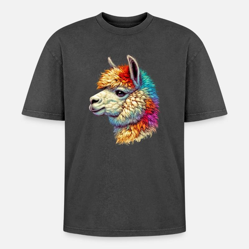 Alpaca - Oversized Unisex Premium Acid-Washed T-Shirt - acid washed black