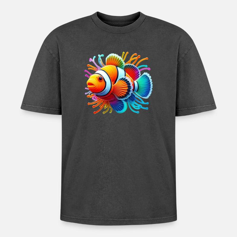 Clownfisch - Oversized Unisex Premium Acid-Washed T-Shirt - Schwarz Acid Wash