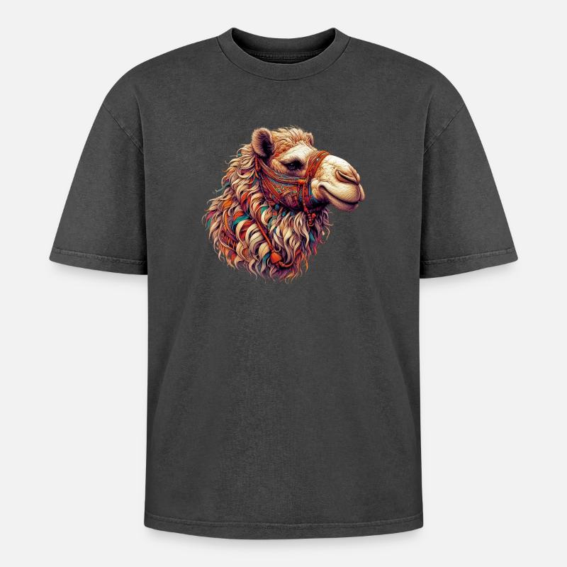Camel - Oversized Unisex Premium Acid-Washed T-Shirt - acid washed black