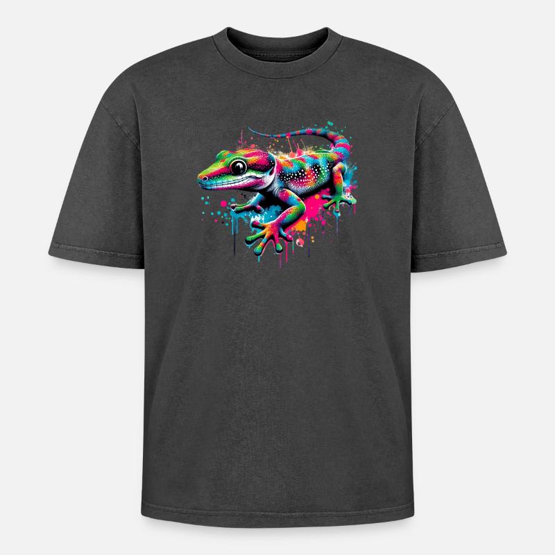Gecko - Oversized Unisex Premium Acid-Washed T-Shirt - acid washed black