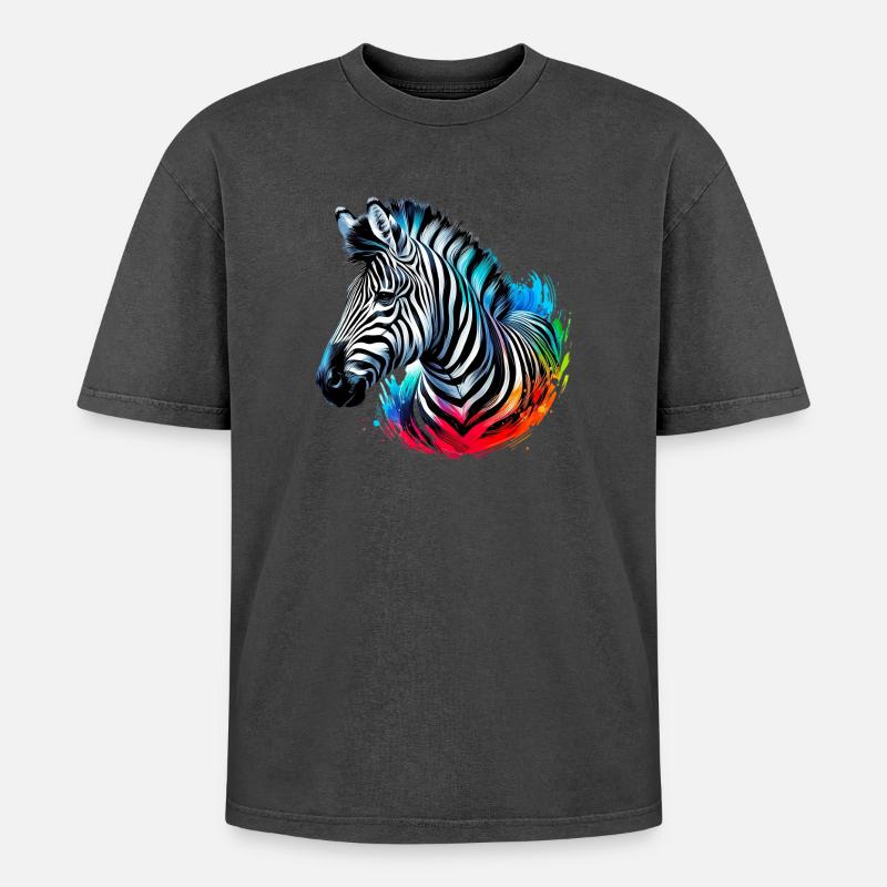 Zebra - Oversized Unisex Premium Acid-Washed T-Shirt - acid washed black