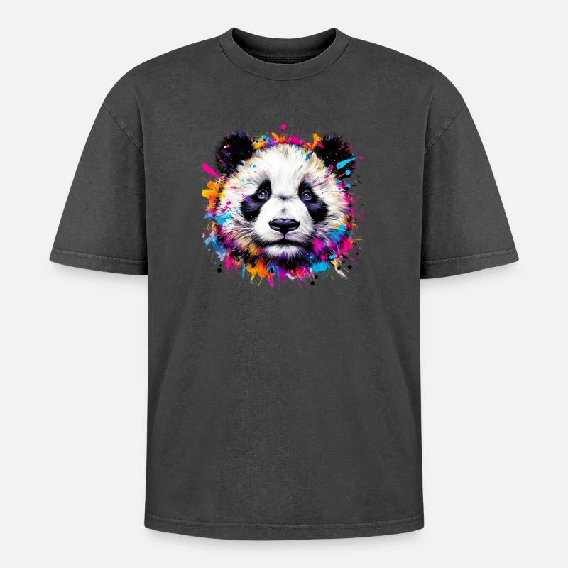Panda - Oversized Unisex Premium Acid-Washed T-Shirt - Schwarz Acid Wash