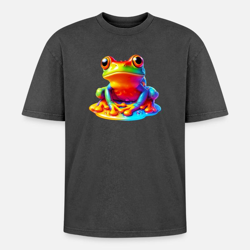 Frog - Oversized Unisex Premium Acid-Washed T-Shirt - acid washed black