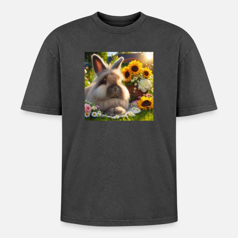 Grey Angora Rabbit - Oversized Unisex Premium Acid-Washed T-Shirt - acid washed black