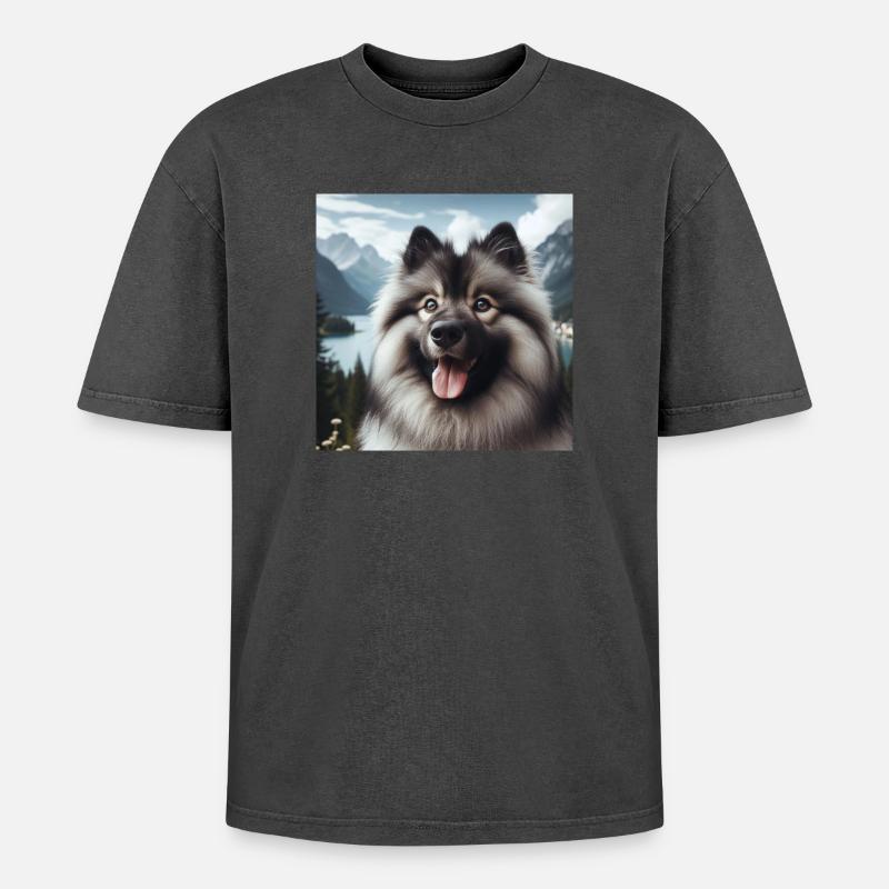 Cheerful Wolfspitz - Oversized Unisex Premium Acid-Washed T-Shirt - acid washed black