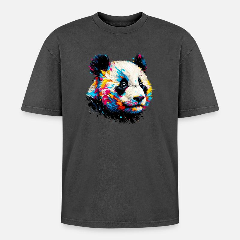 Panda - Oversized Unisex Premium Acid-Washed T-Shirt - acid washed black