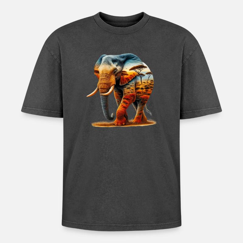Elephant - Oversized Unisex Premium Acid-Washed T-Shirt - acid washed black