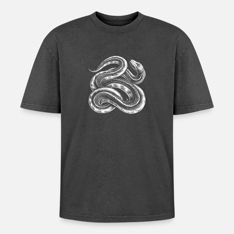 Serpent blanc entrelacé - T-shirt Premium unisexe oversize acid-washed - noir délavé acide
