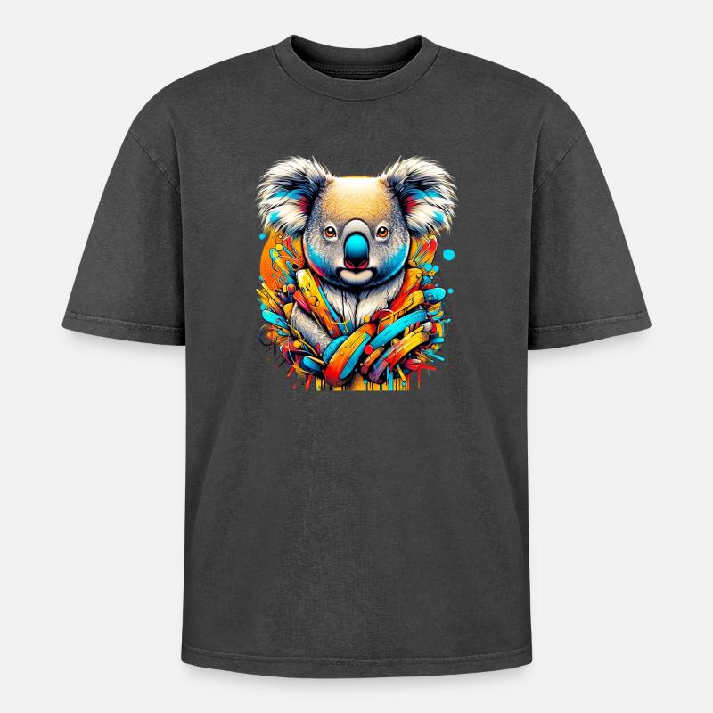 Koala - Oversized Unisex Premium Acid-Washed T-Shirt - acid washed black