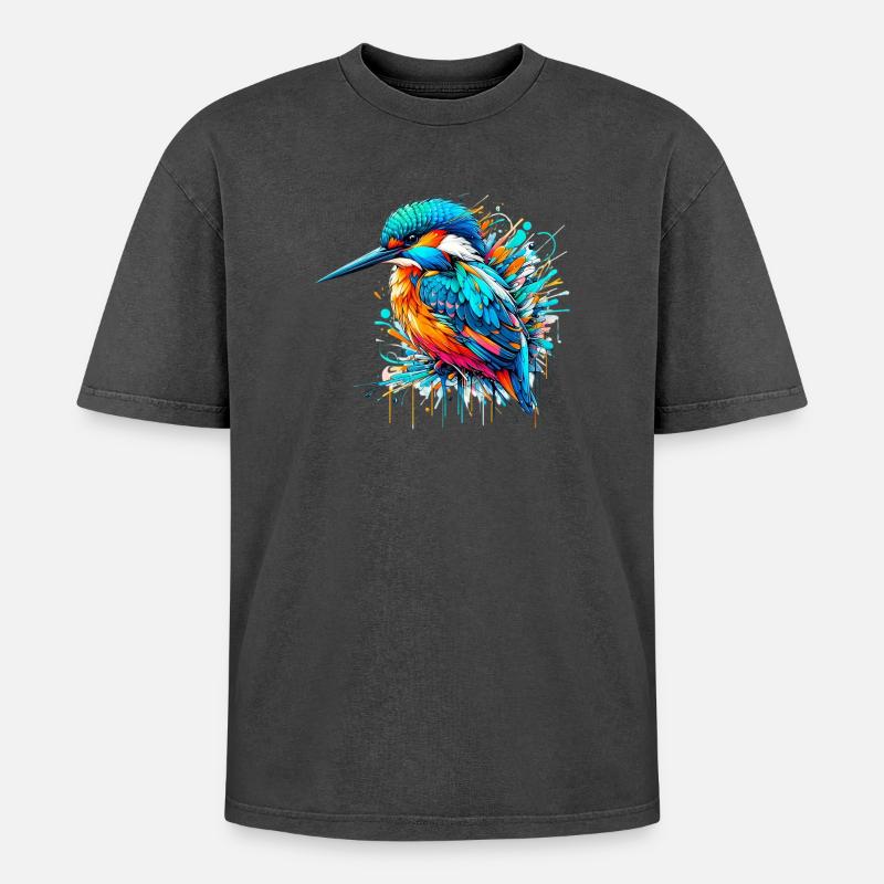 Eisvogel - Oversized Unisex Premium Acid-Washed T-Shirt - Schwarz Acid Wash