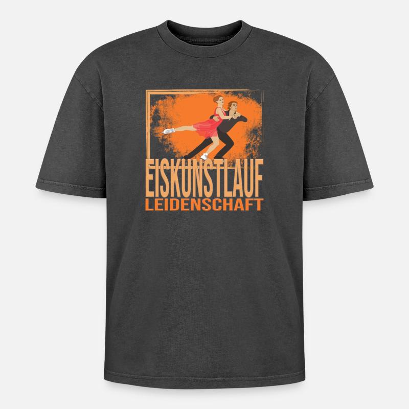 Eiskunstlauf Leidenschaft - Oversized Unisex Premium Acid-Washed T-Shirt - Schwarz Acid Wash
