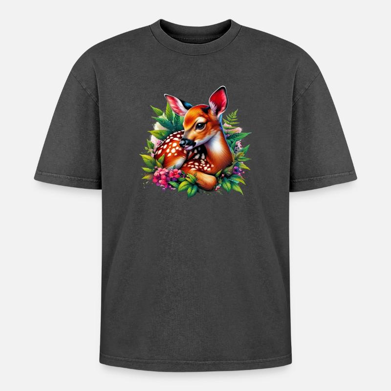 Fawn - Oversized Unisex Premium Acid-Washed T-Shirt - acid washed black